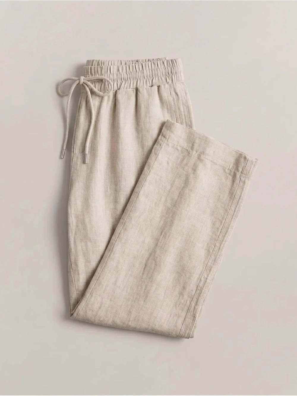 Women’s 100% European Linen wide leg Drawstring Pants - Flax